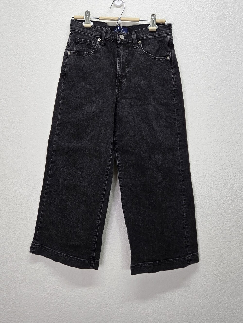 GAP Size 8/29 High Rise Wide-Leg Crop Jeans in Black Denim Grunge Casual